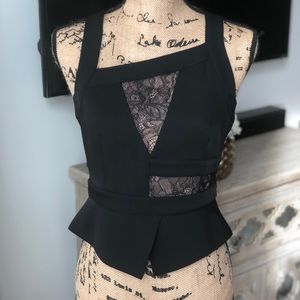 Elegant BCBG evening top with lace accent